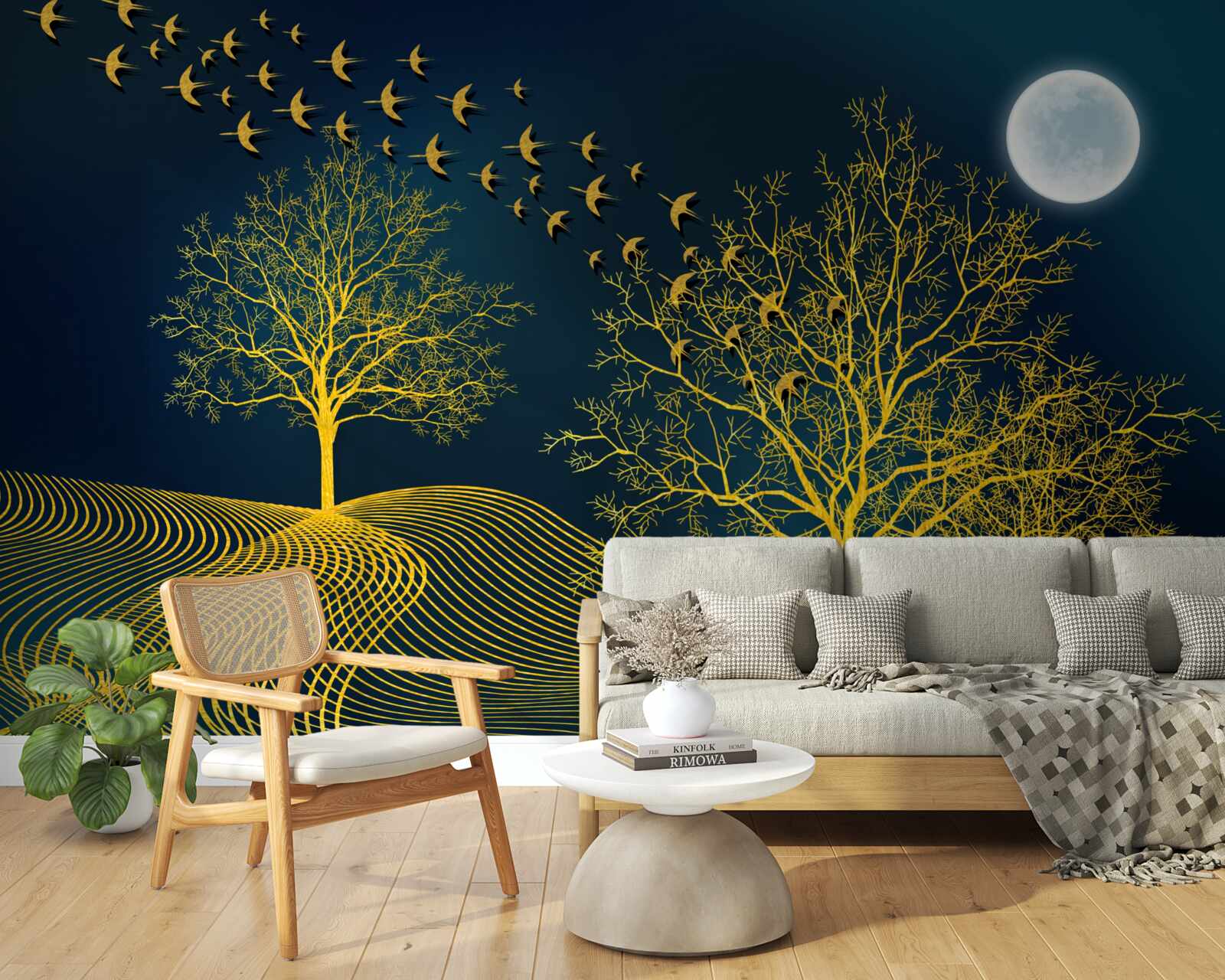 Fototapet cerul nopții este umplut cu o pădure aurie