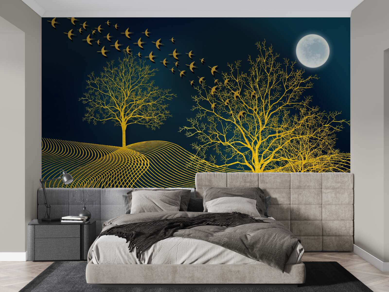 Fototapet cerul nopții este umplut cu o pădure aurie