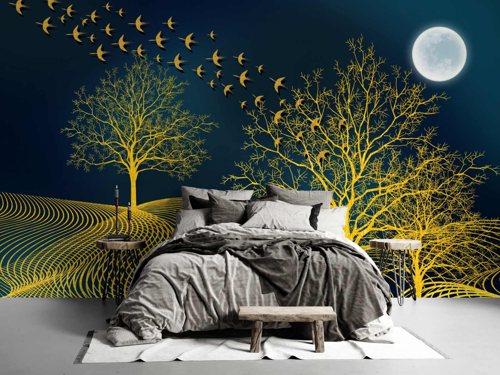 Fototapet cerul nopții este umplut cu o pădure aurie