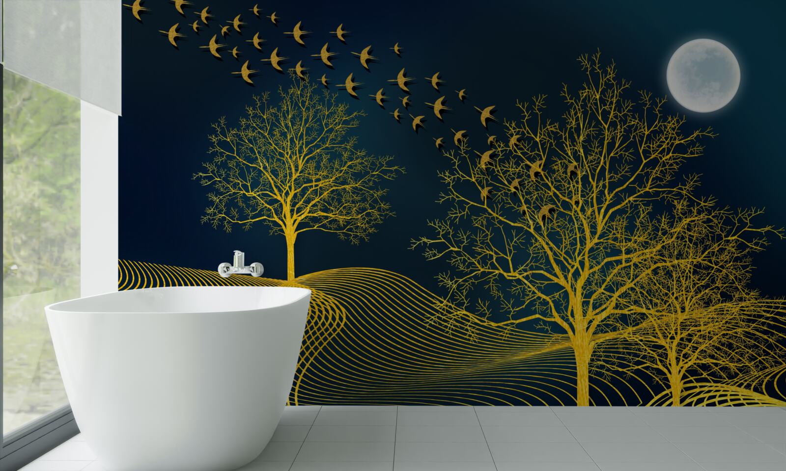 Fototapet cerul nopții este umplut cu o pădure aurie