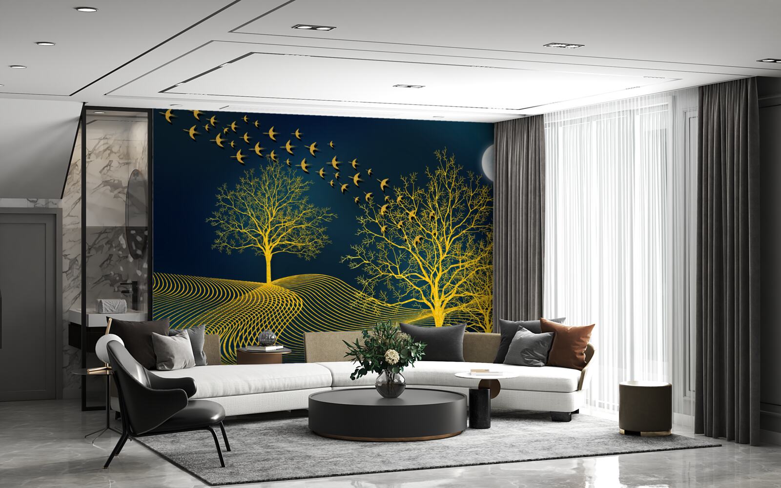 Fototapet cerul nopții este umplut cu o pădure aurie