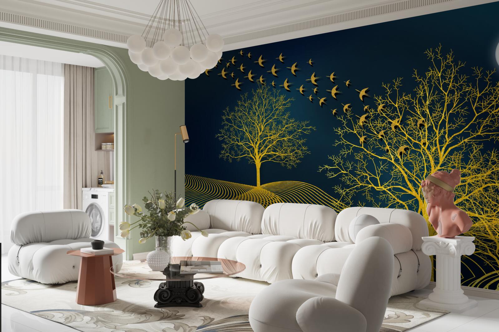 Fototapet cerul nopții este umplut cu o pădure aurie