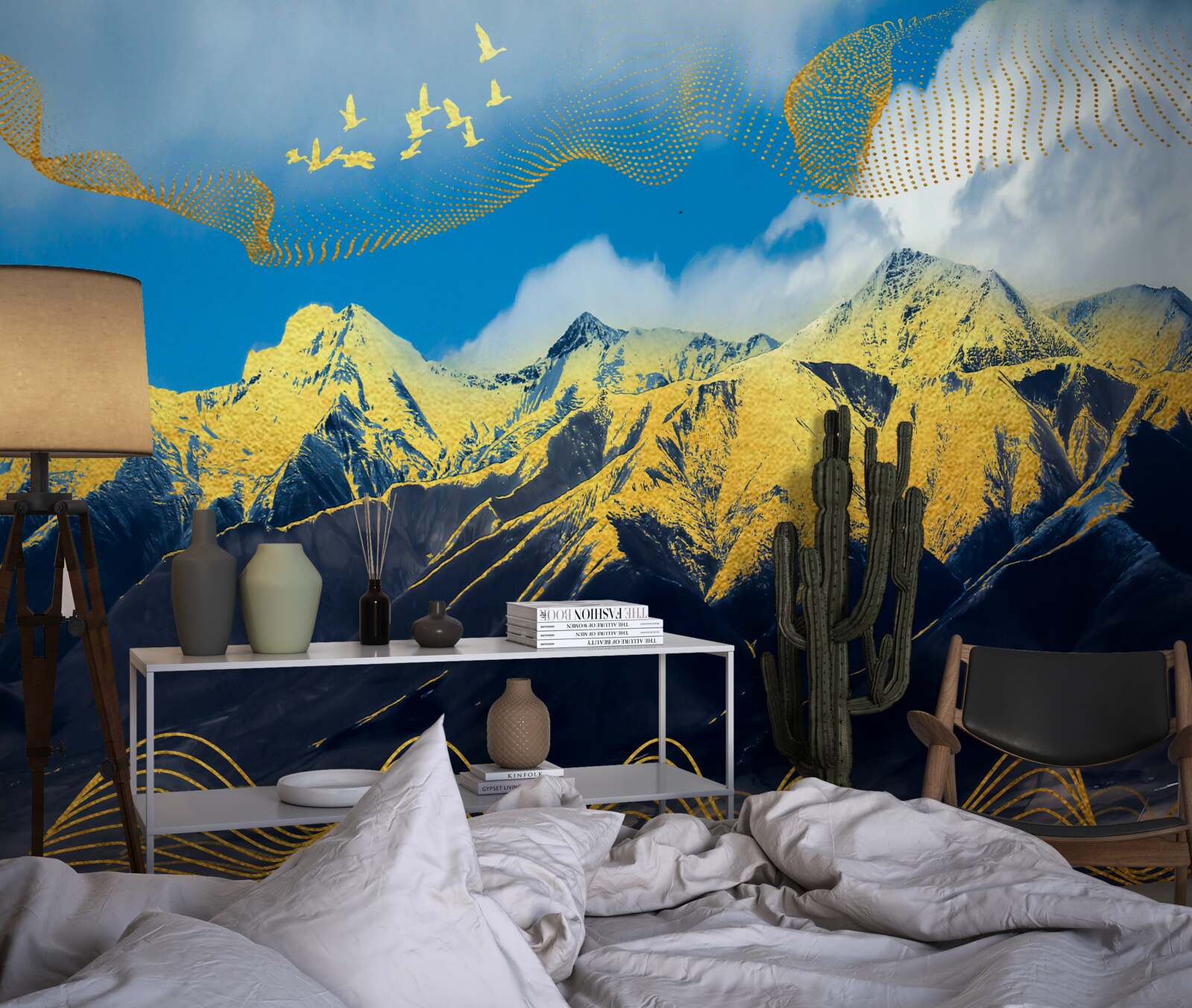 Fototapet vârfurile aurii ale lanțurilor muntoase