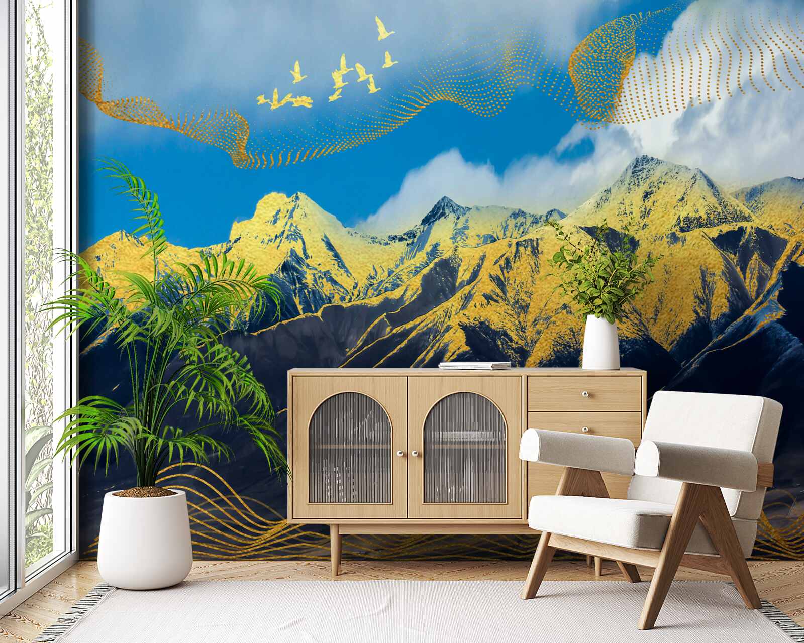 Fototapet vârfurile aurii ale lanțurilor muntoase