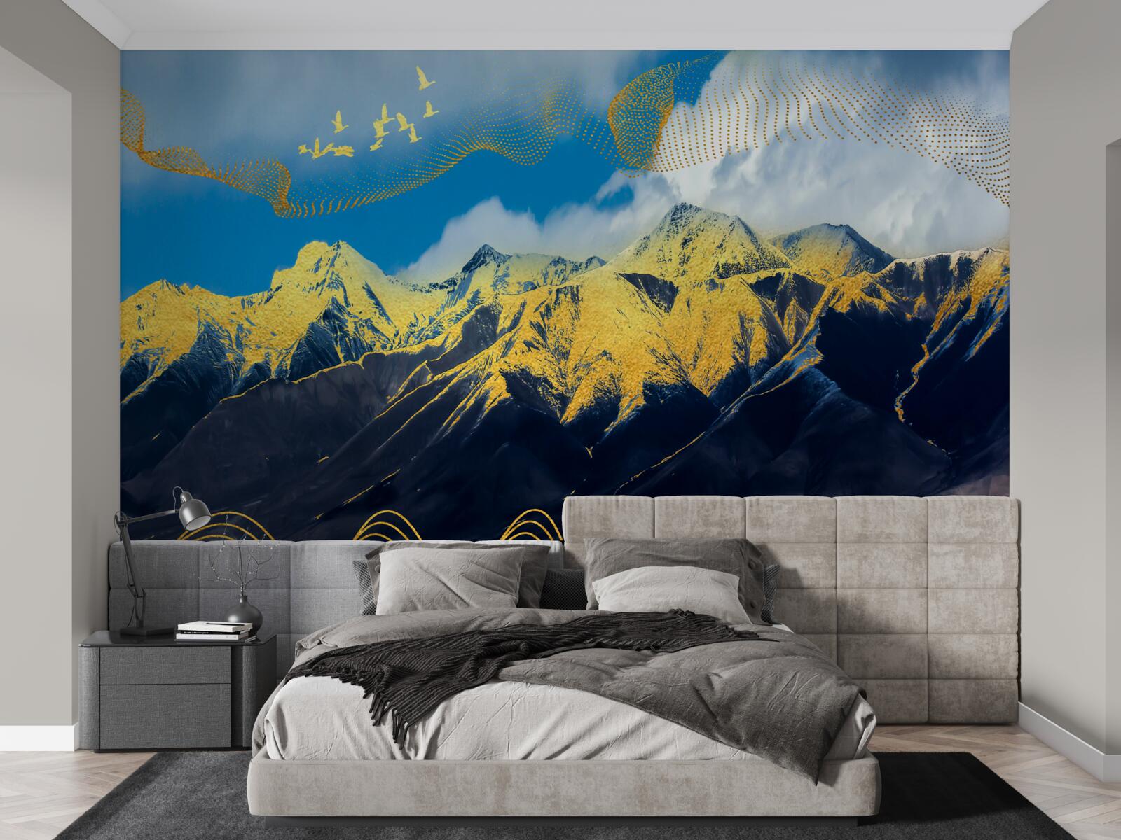 Fototapet vârfurile aurii ale lanțurilor muntoase