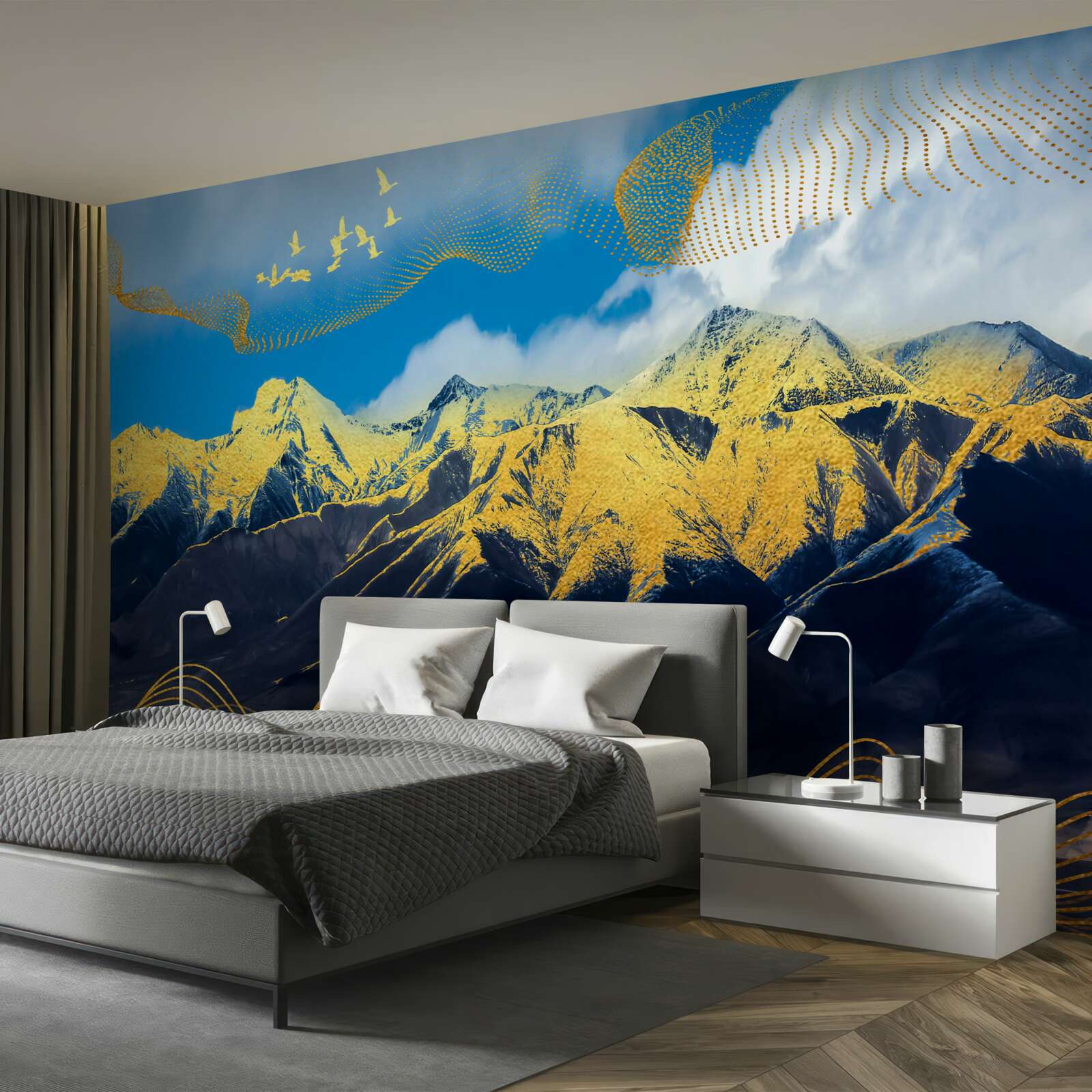 Fototapet vârfurile aurii ale lanțurilor muntoase