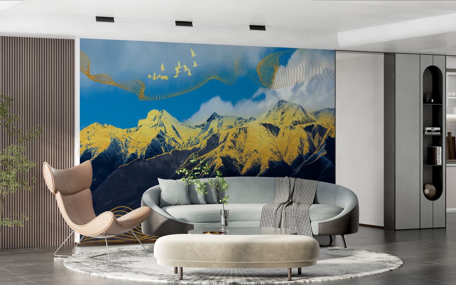 Fototapet vârfurile aurii ale lanțurilor muntoase