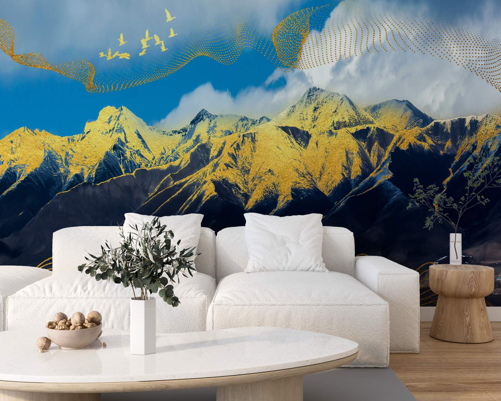 Fototapet vârfurile aurii ale lanțurilor muntoase