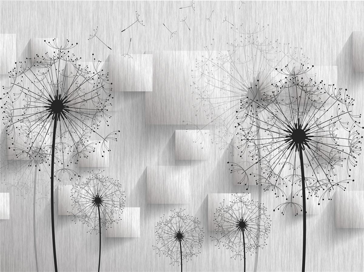 Fototapet păpădii pe un fundal de forme geometrice care formează pătrate