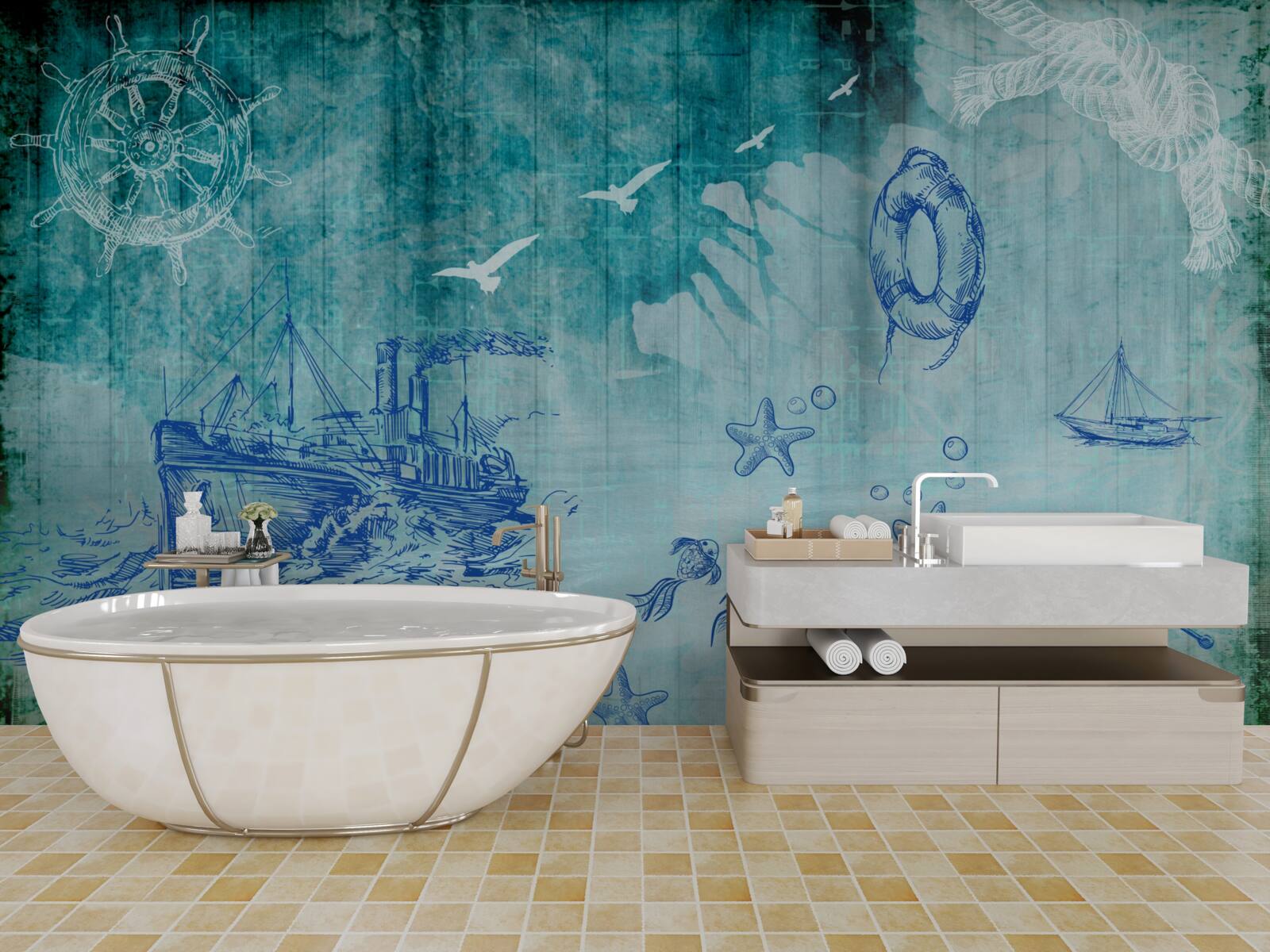 Fototapet Viața la bordul navei și în ocean