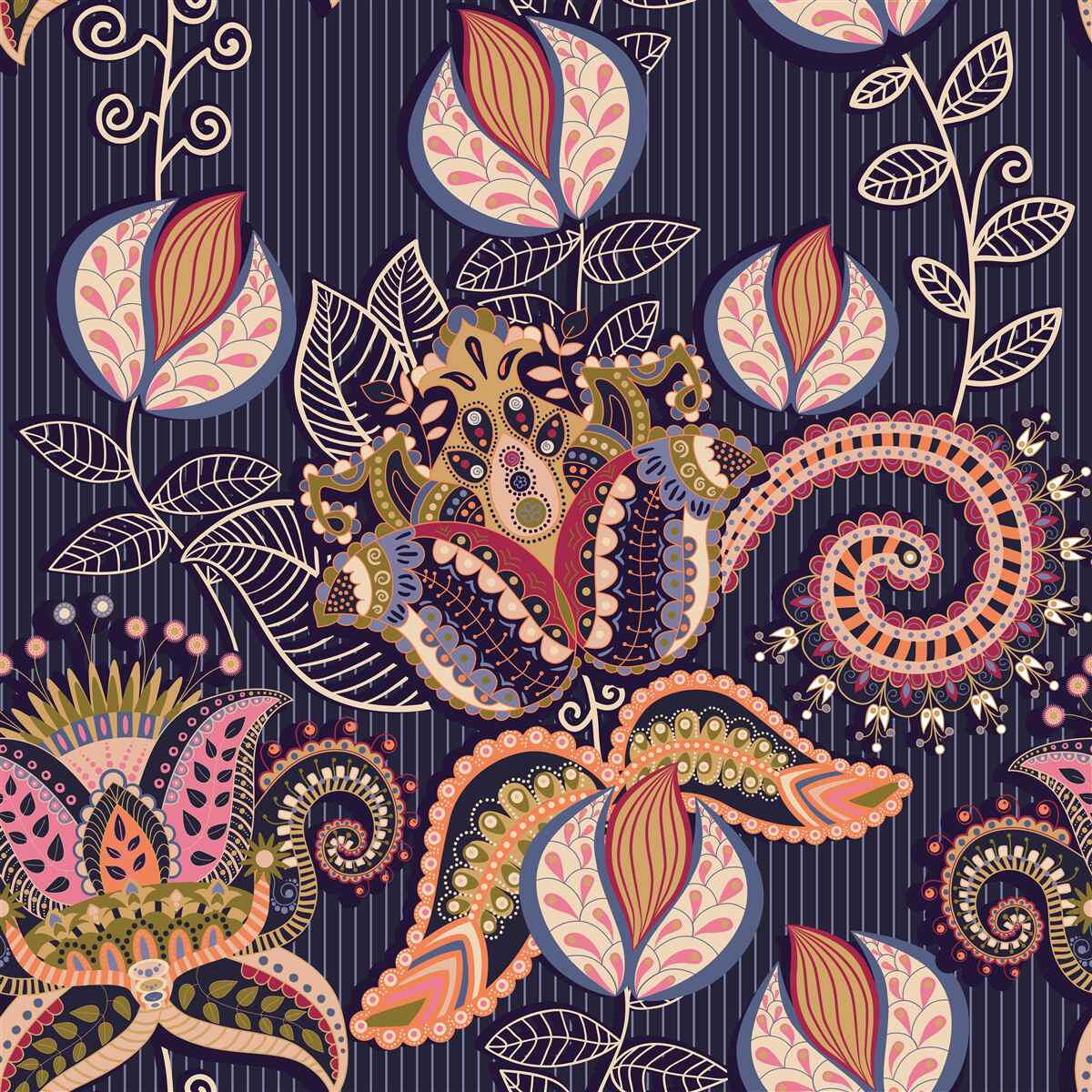 Fototapet flori în stil vintage pe un fundal albastru