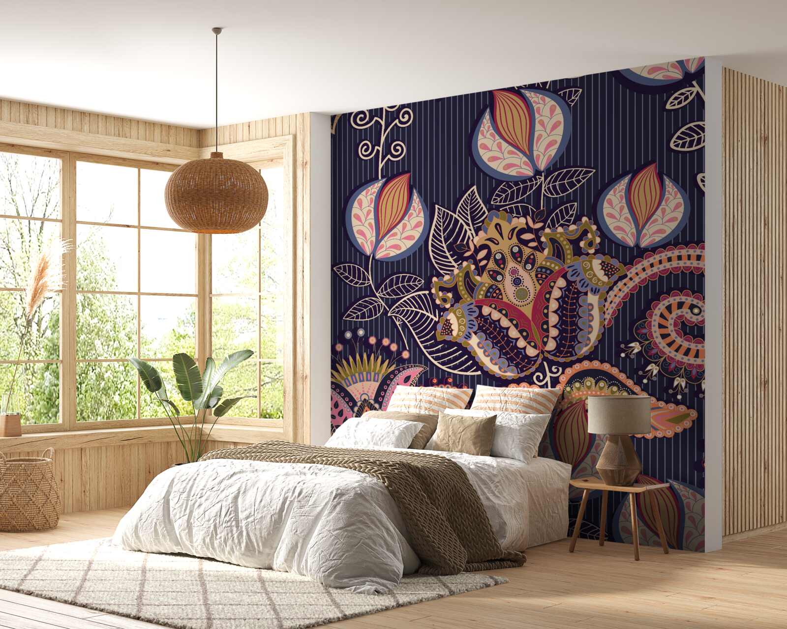 Fototapet flori în stil vintage pe un fundal albastru