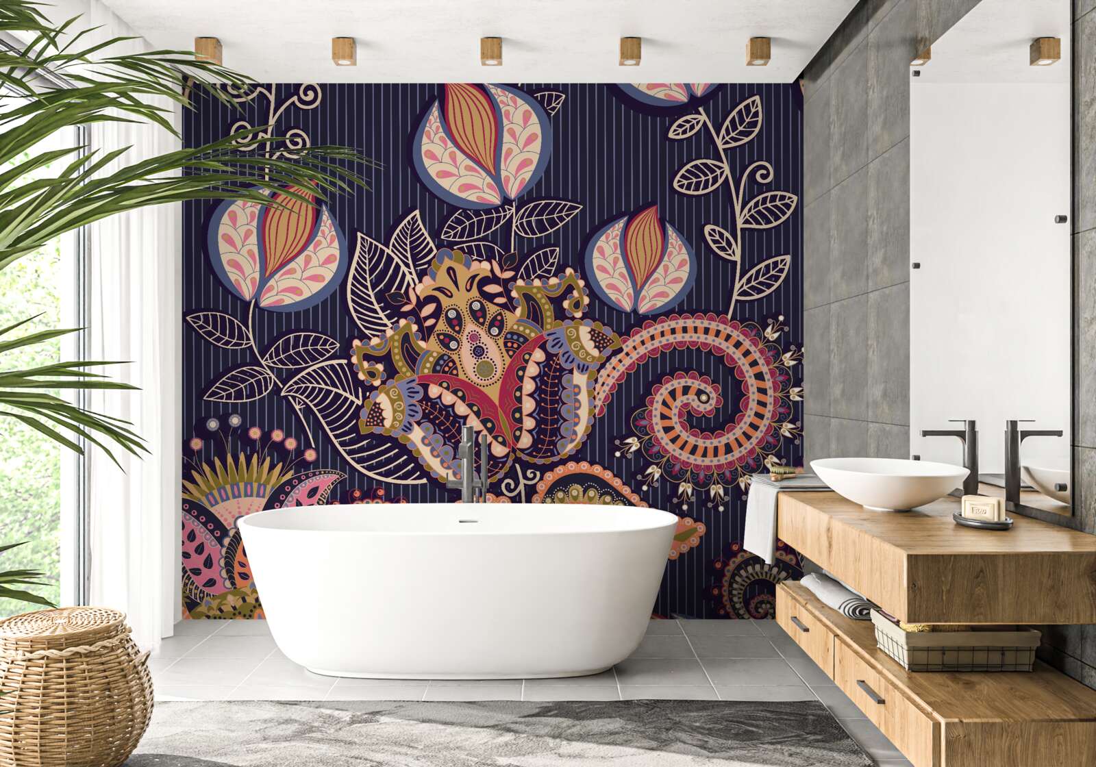 Fototapet flori în stil vintage pe un fundal albastru