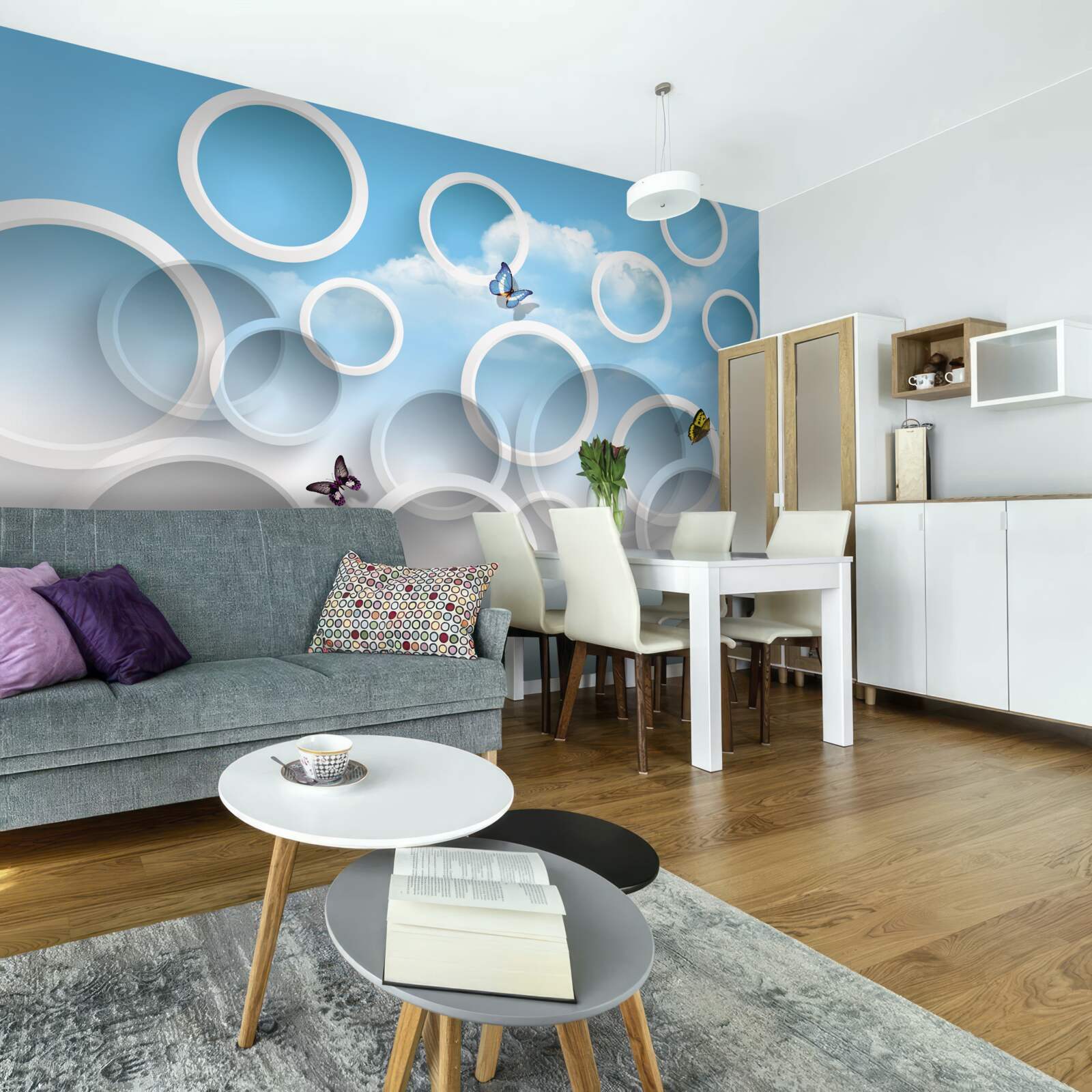 Fototapet cer în cercuri albastre