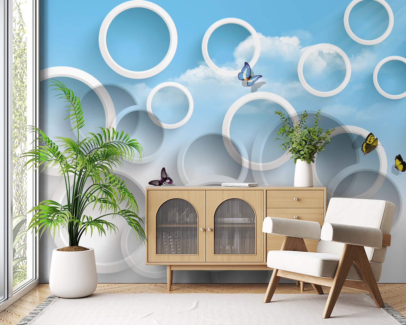 Fototapet cer în cercuri albastre