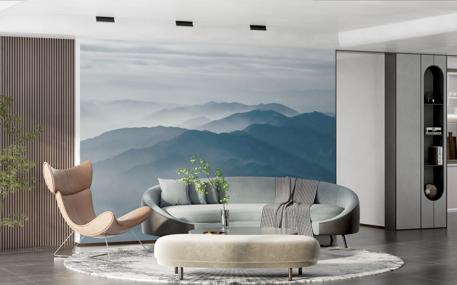 Fototapet ceața dimineții învăluie vârfurile munților