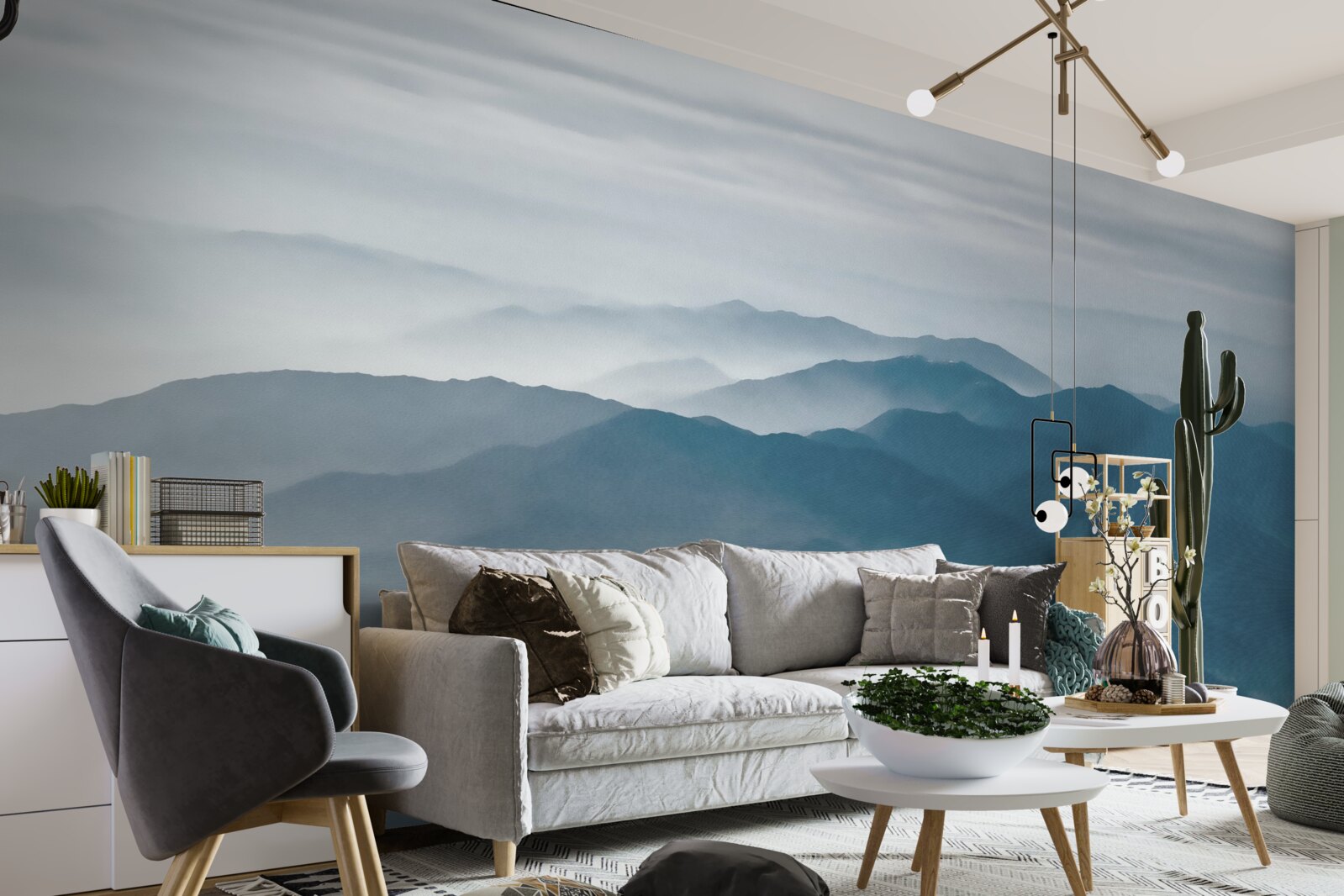 Fototapet ceața dimineții învăluie vârfurile munților