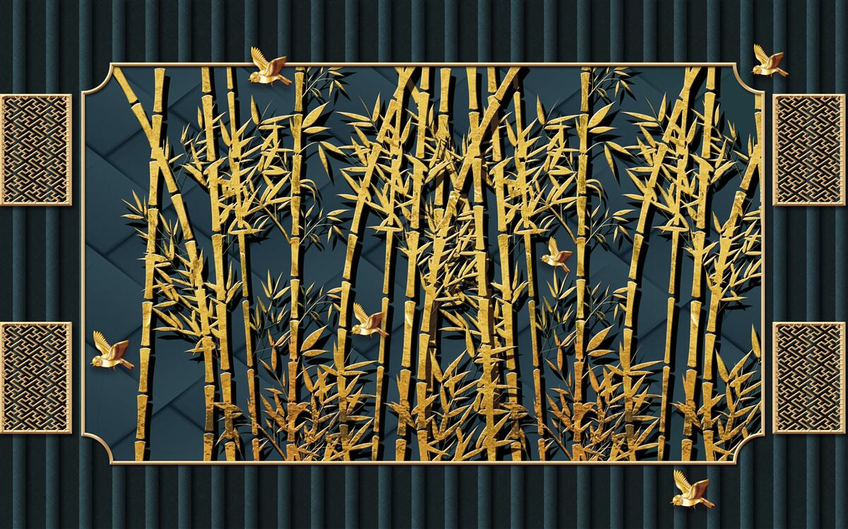 Fototapet pădure de bambus scăldată în aur