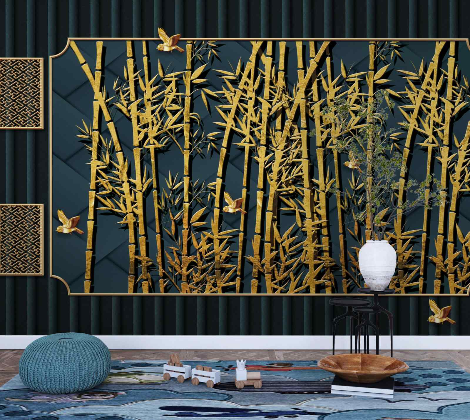 Fototapet pădure de bambus scăldată în aur