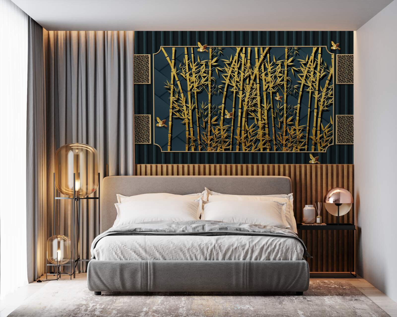 Fototapet pădure de bambus scăldată în aur