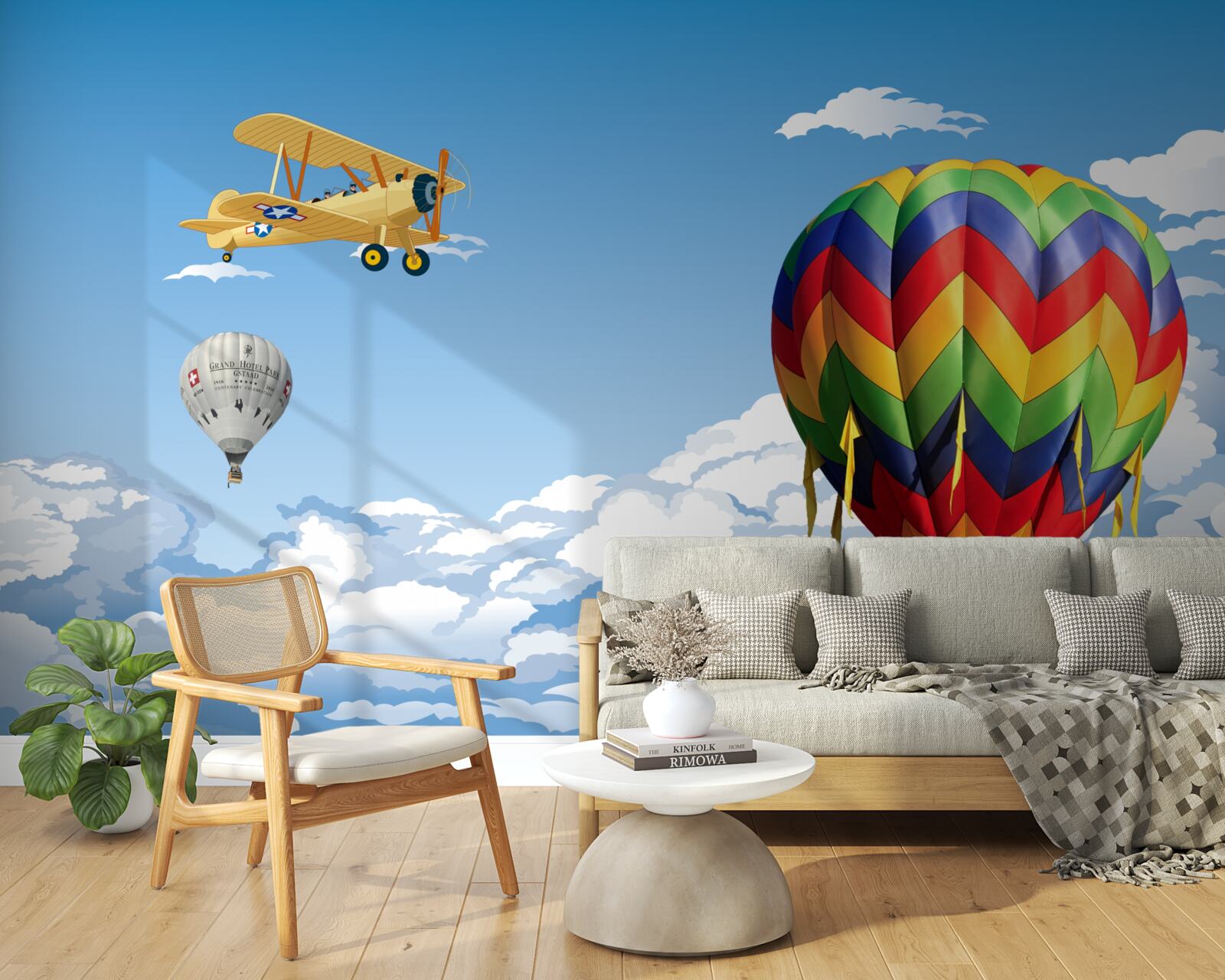 Fototapet călătorii cu balonul cu aer cald și cu avionul