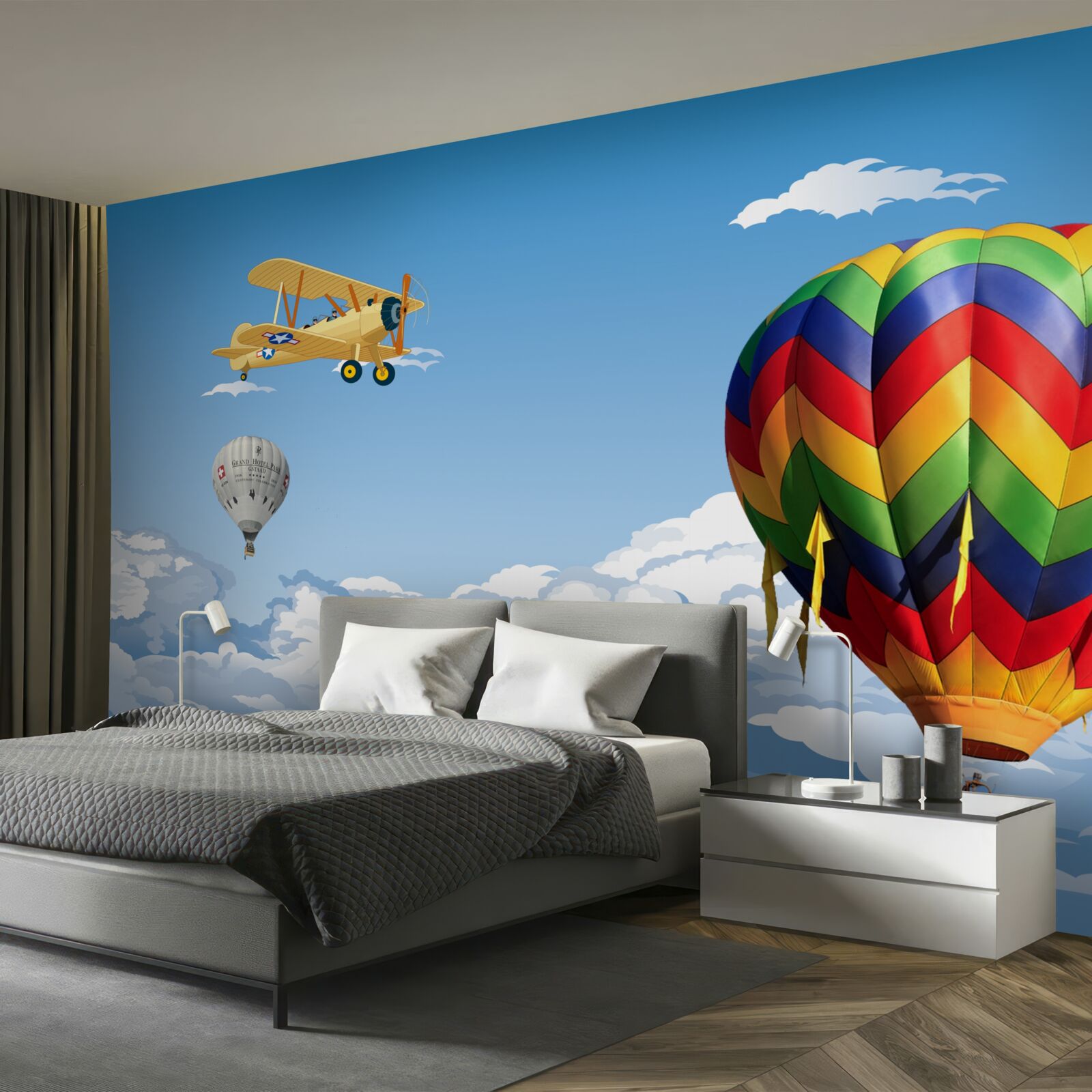 Fototapet călătorii cu balonul cu aer cald și cu avionul