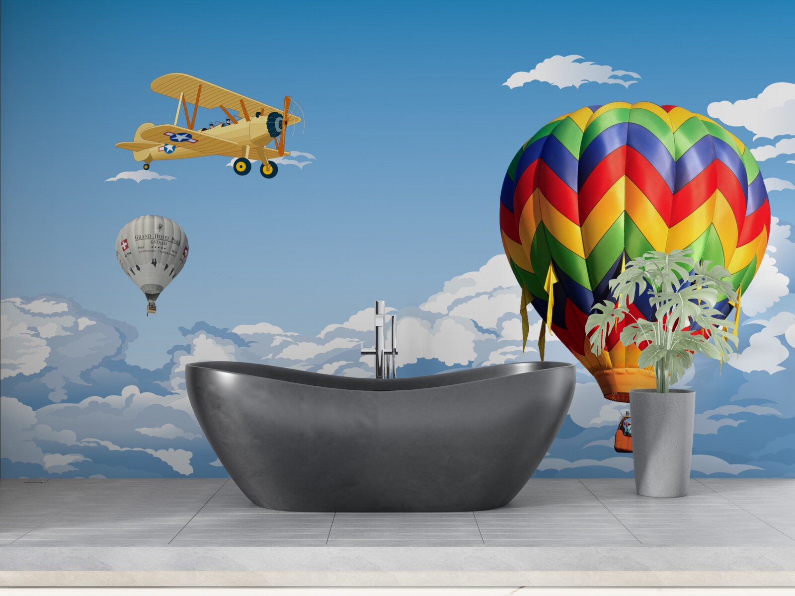 Fototapet călătorii cu balonul cu aer cald și cu avionul