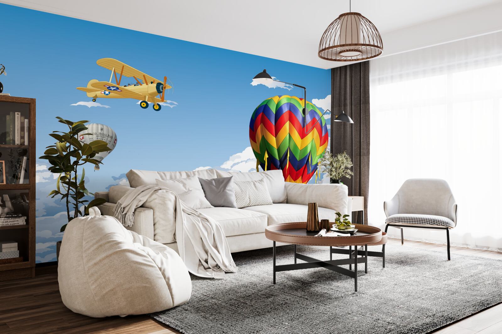 Fototapet călătorii cu balonul cu aer cald și cu avionul