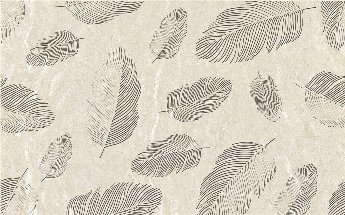 Fototapet fundal deschis decorat cu pene gri