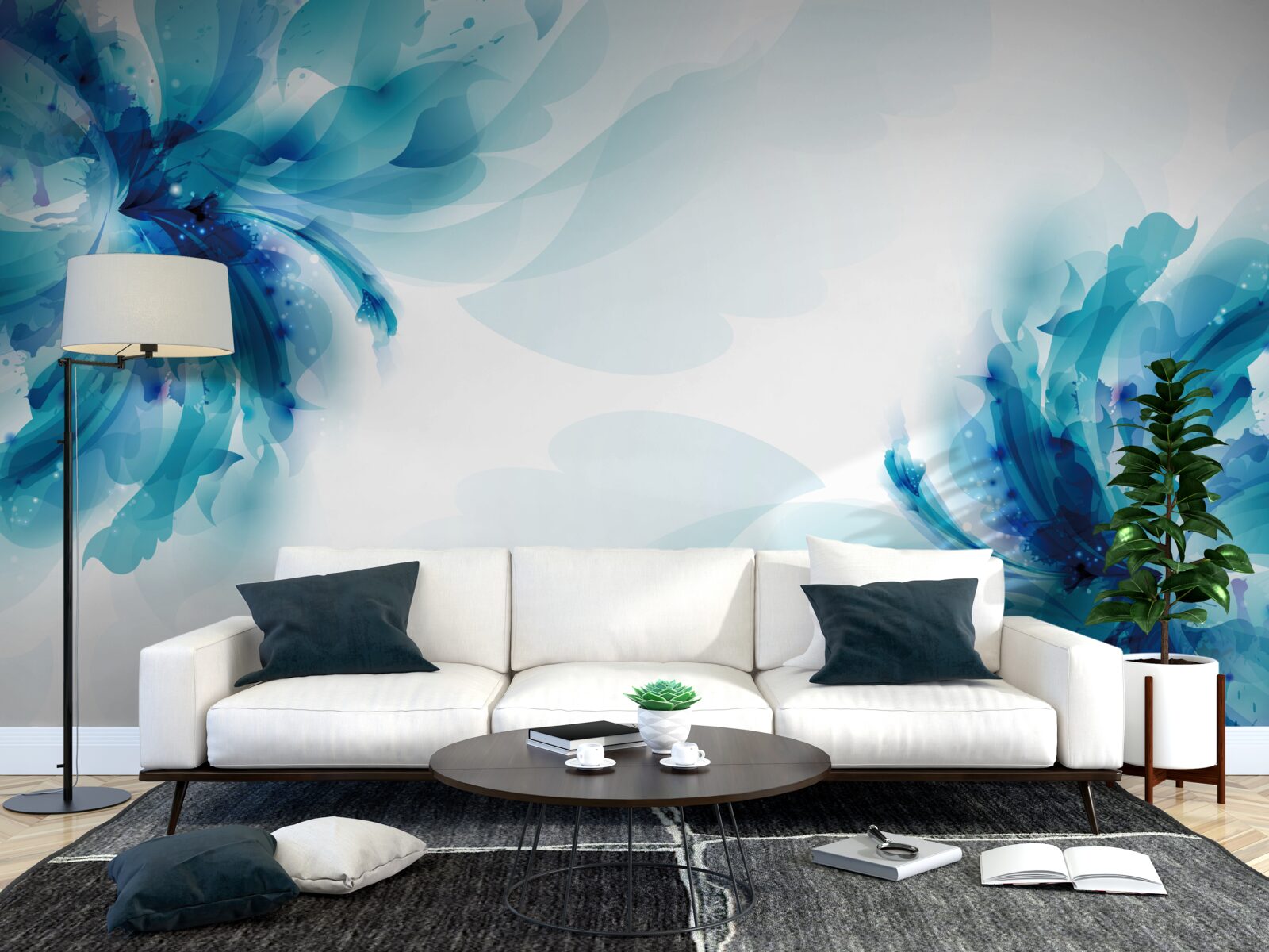 Fototapet doi muguri mari albastre desenate