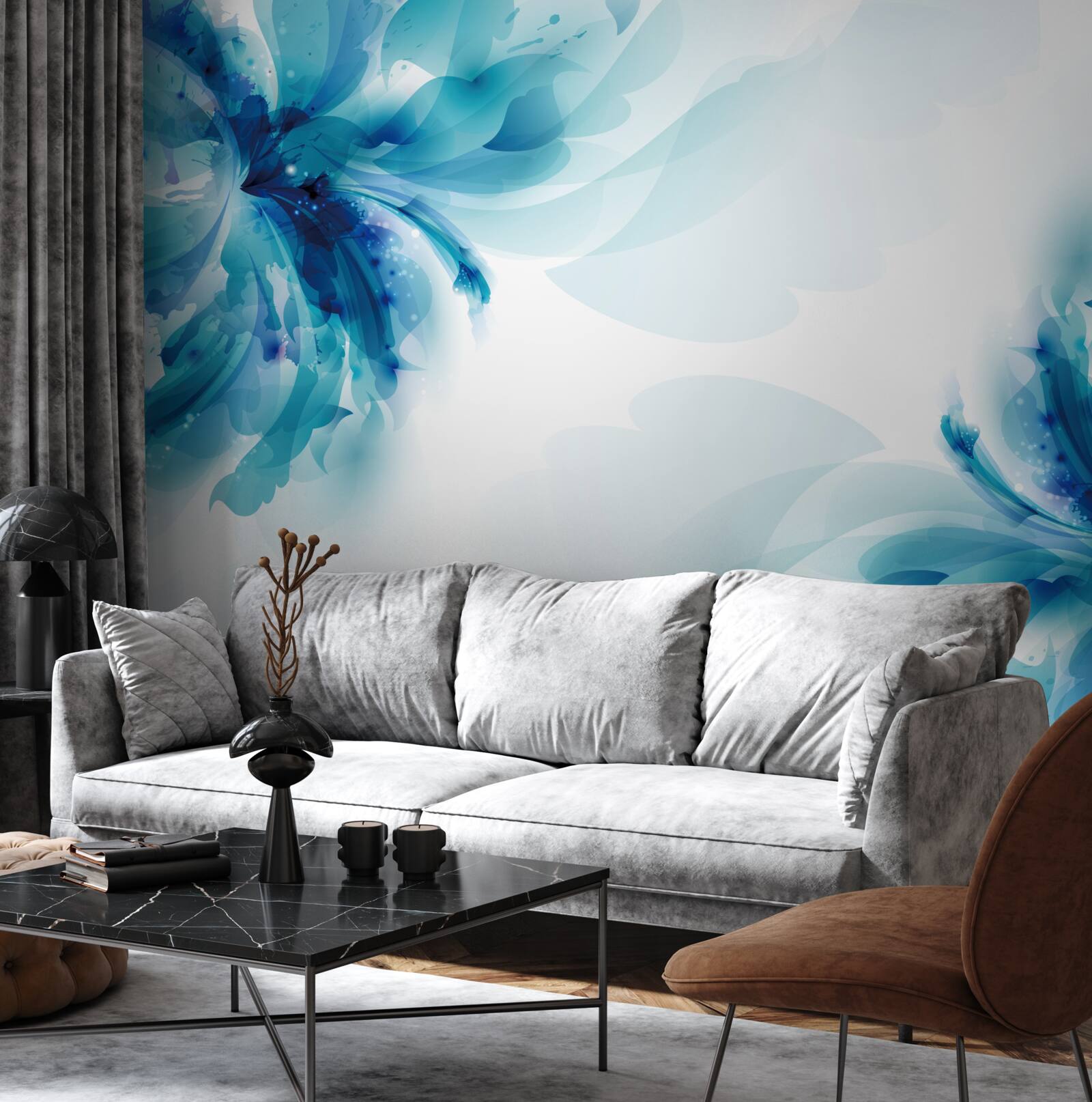 Fototapet doi muguri mari albastre desenate