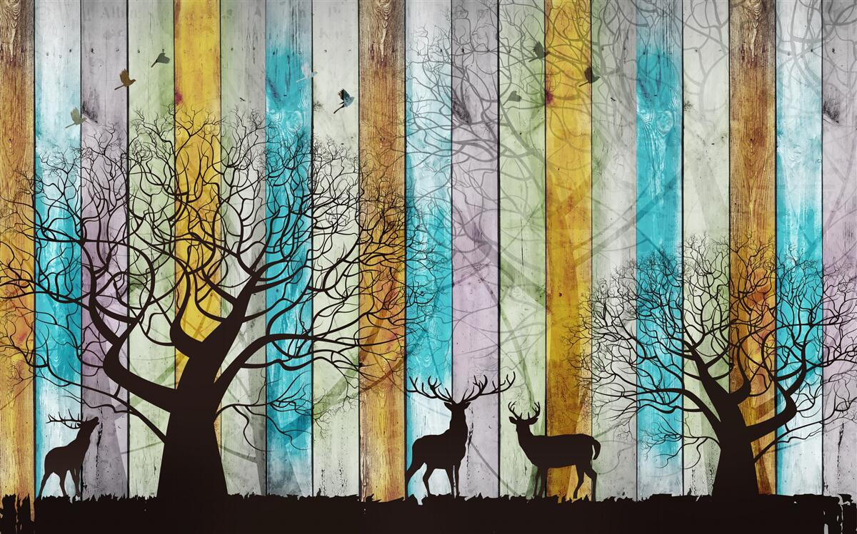 Fototapet contururi de copaci și elani