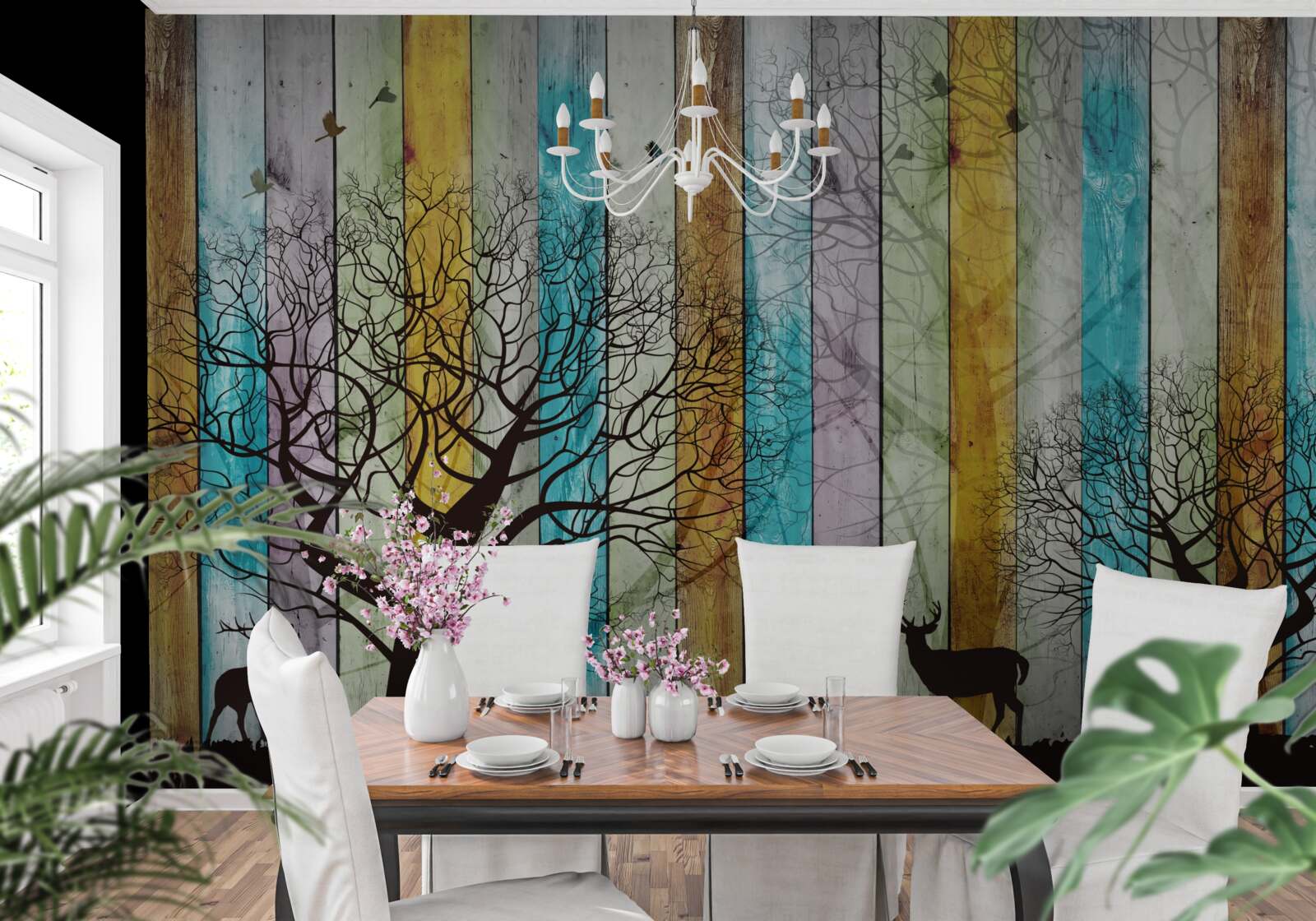 Fototapet contururi de copaci și elani