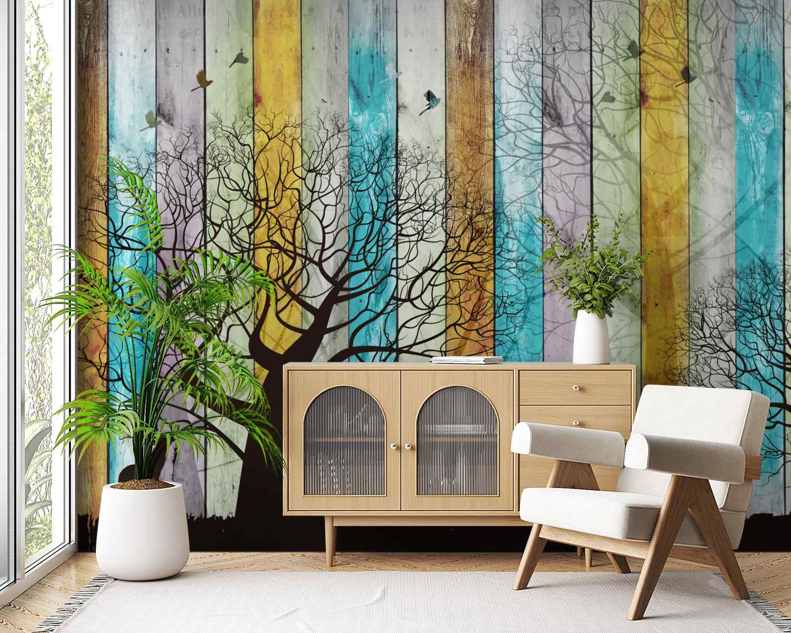 Fototapet contururi de copaci și elani