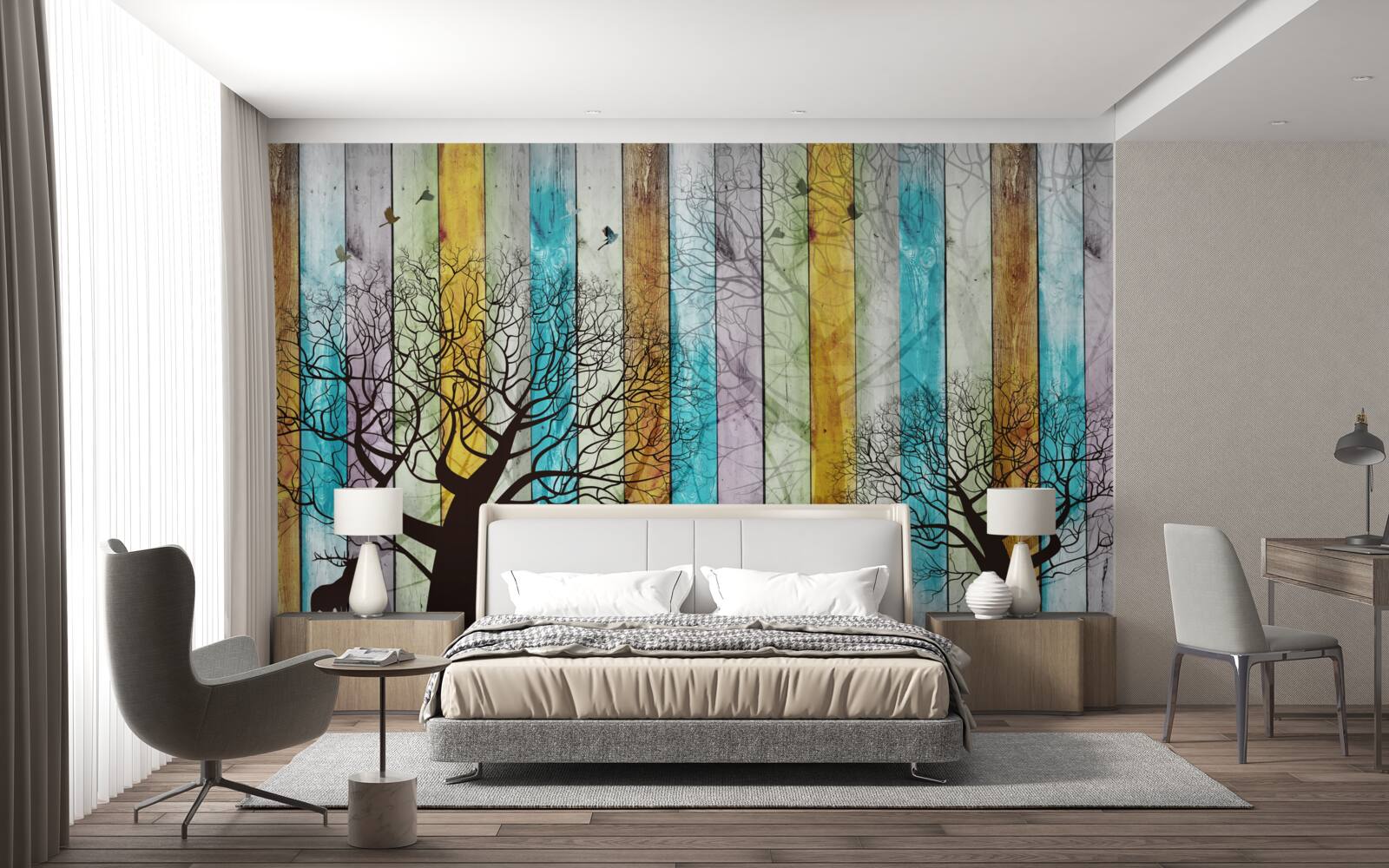 Fototapet contururi de copaci și elani