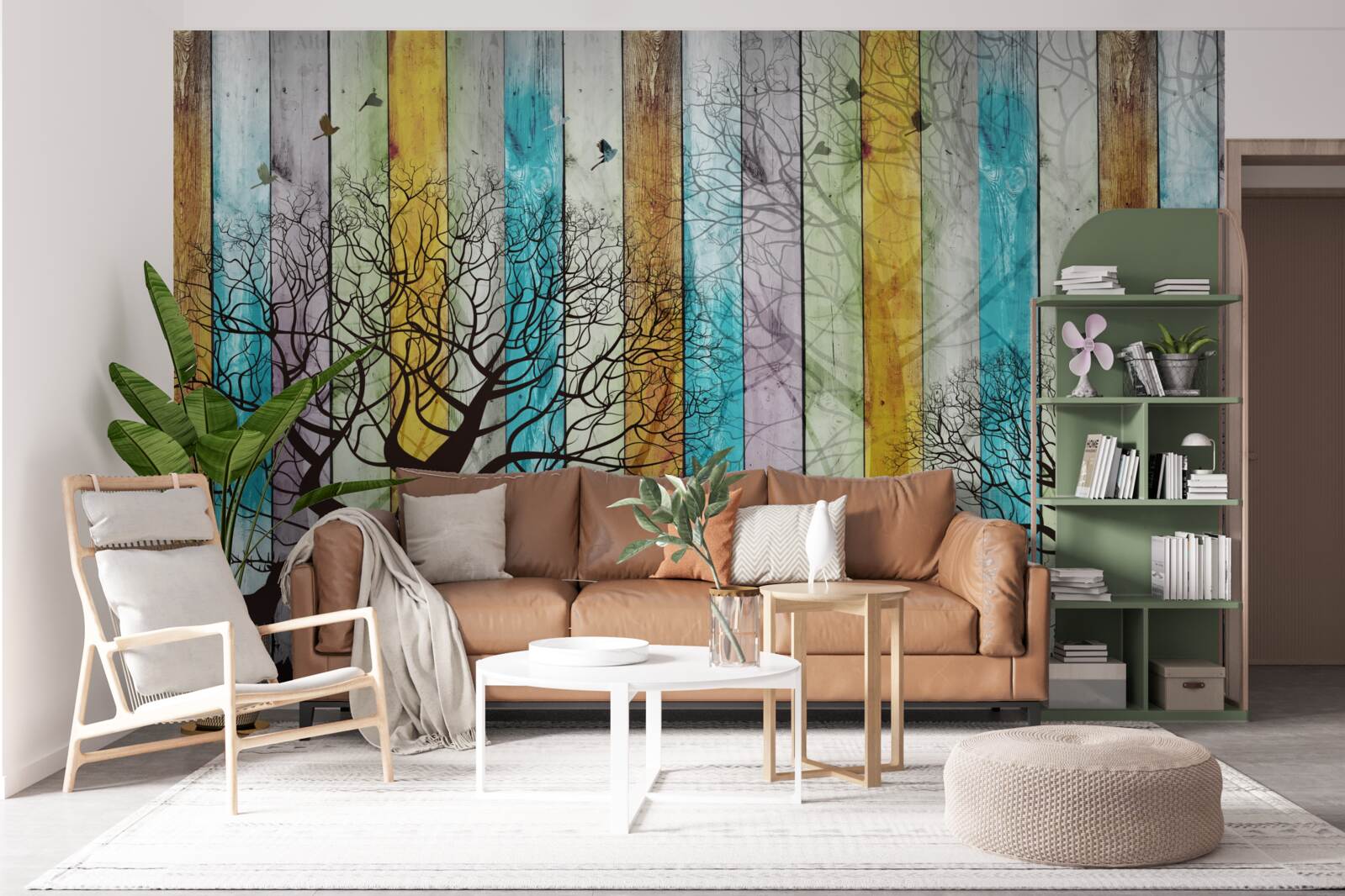 Fototapet contururi de copaci și elani