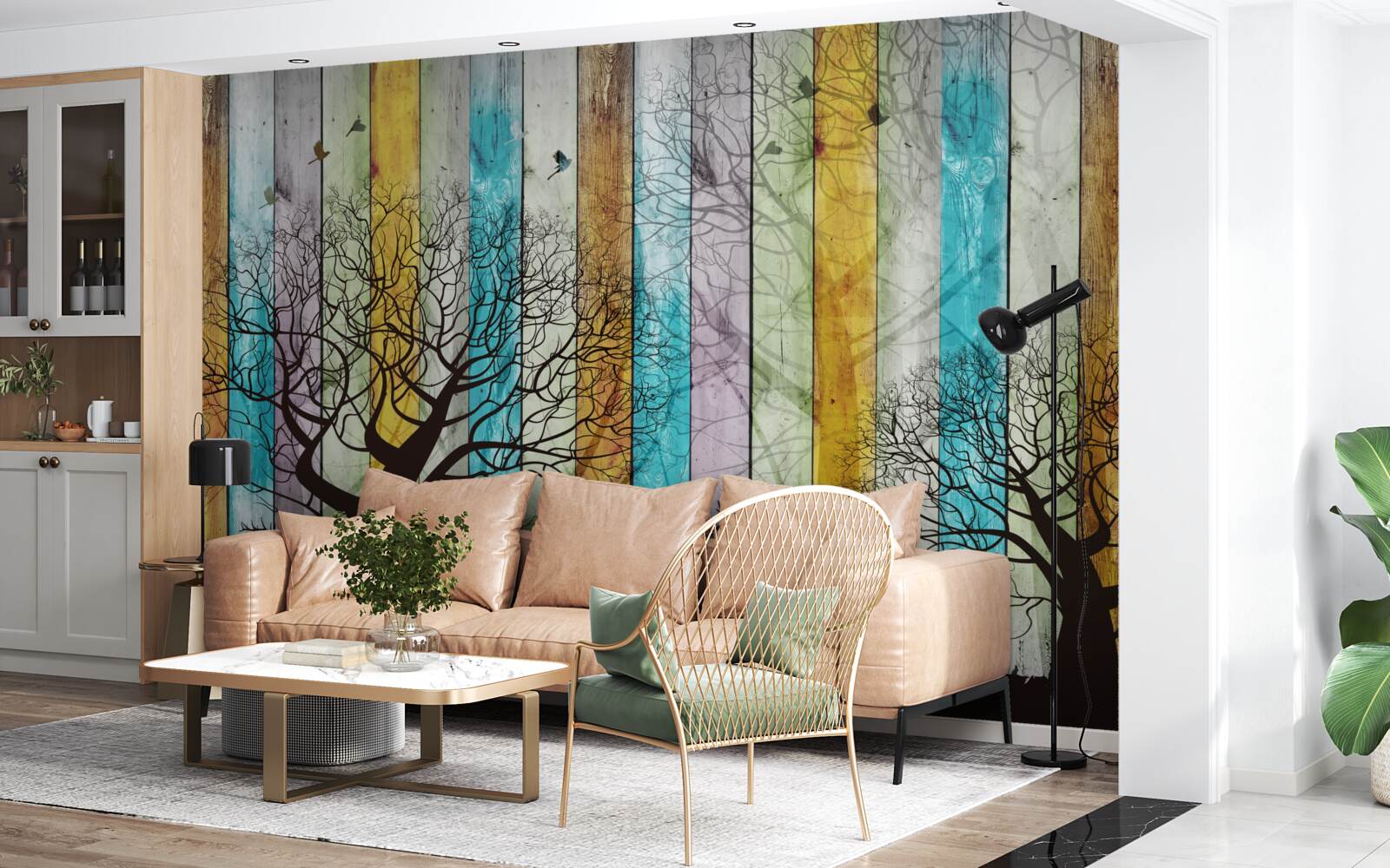 Fototapet contururi de copaci și elani