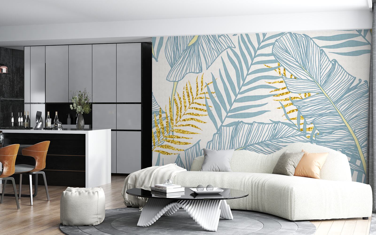 Fototapet pene în nuanțe de albastru și auriu