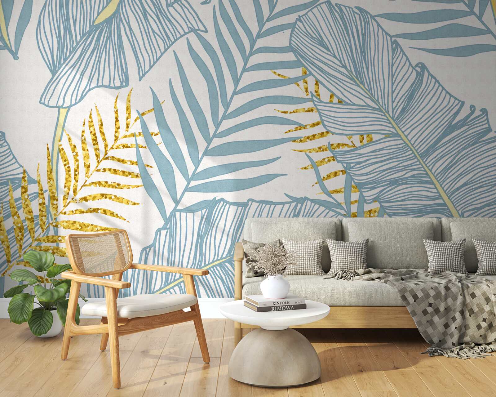 Fototapet pene în nuanțe de albastru și auriu