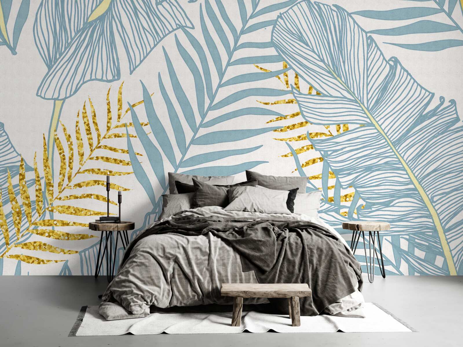 Fototapet pene în nuanțe de albastru și auriu