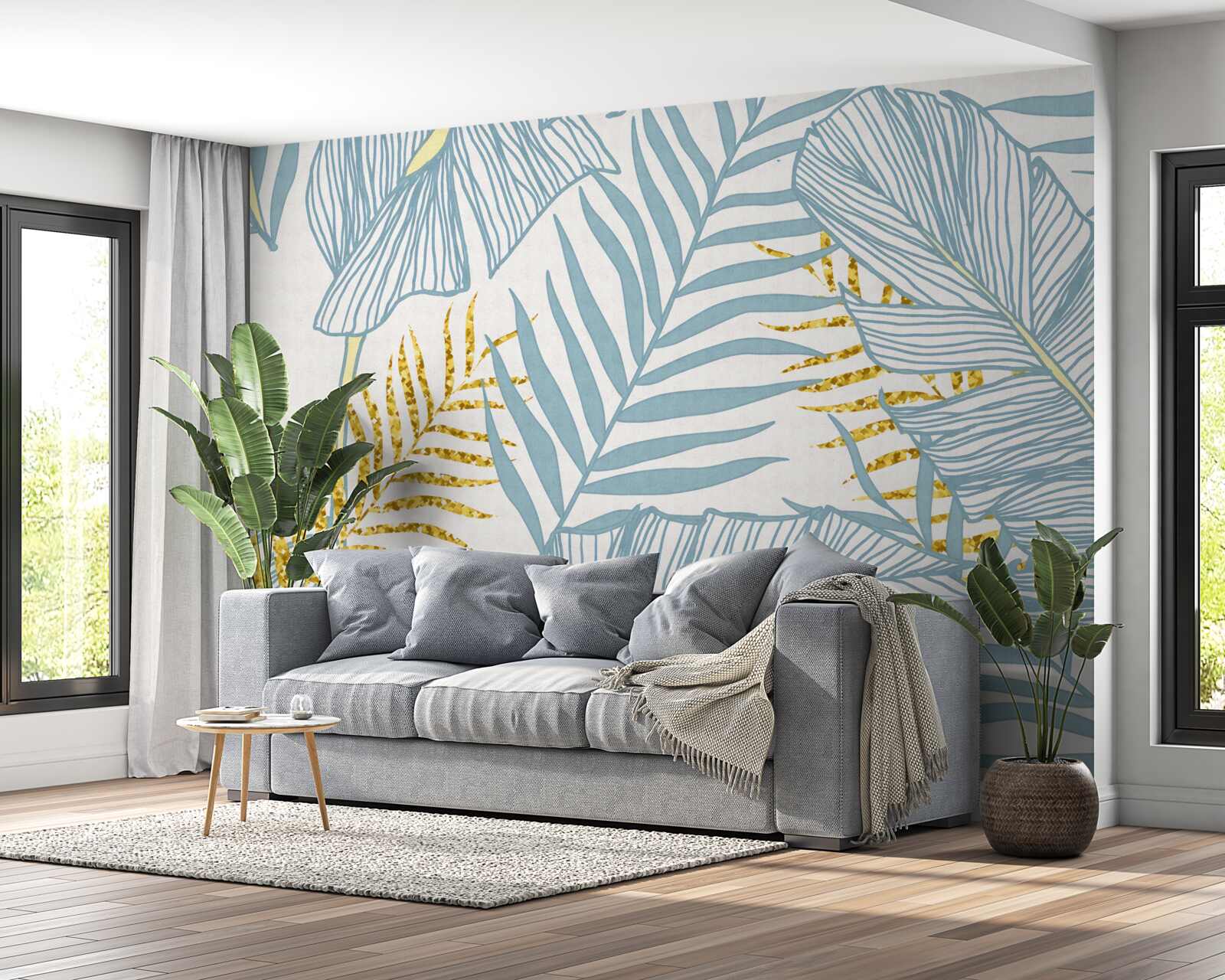 Fototapet pene în nuanțe de albastru și auriu