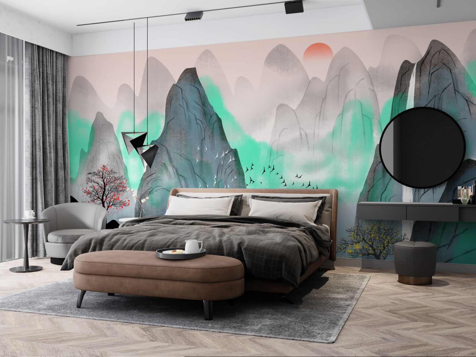 Fototapet apus de soare în munții abstracți