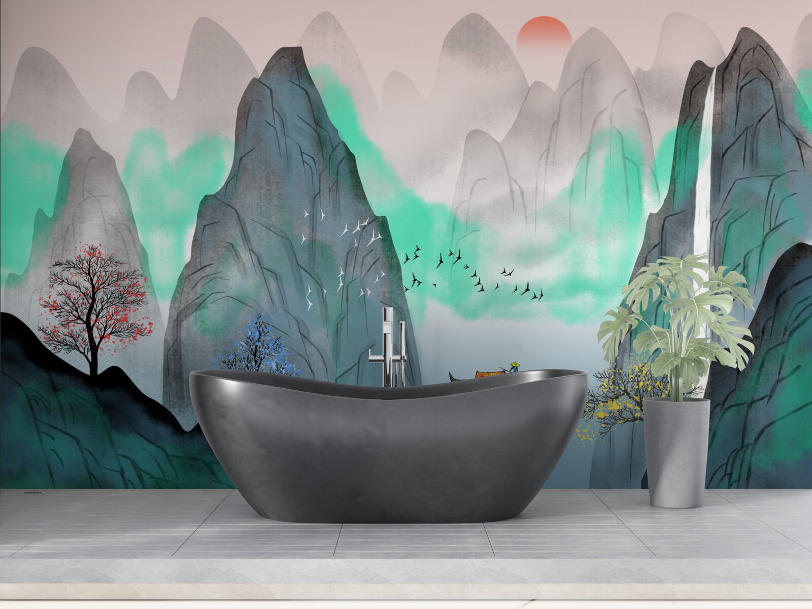 Fototapet apus de soare în munții abstracți