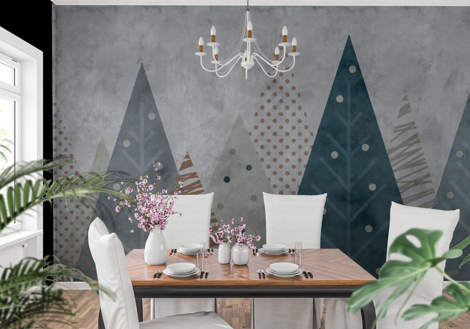 Fototapet imagine de toamnă a unei păduri de conifere în abstract