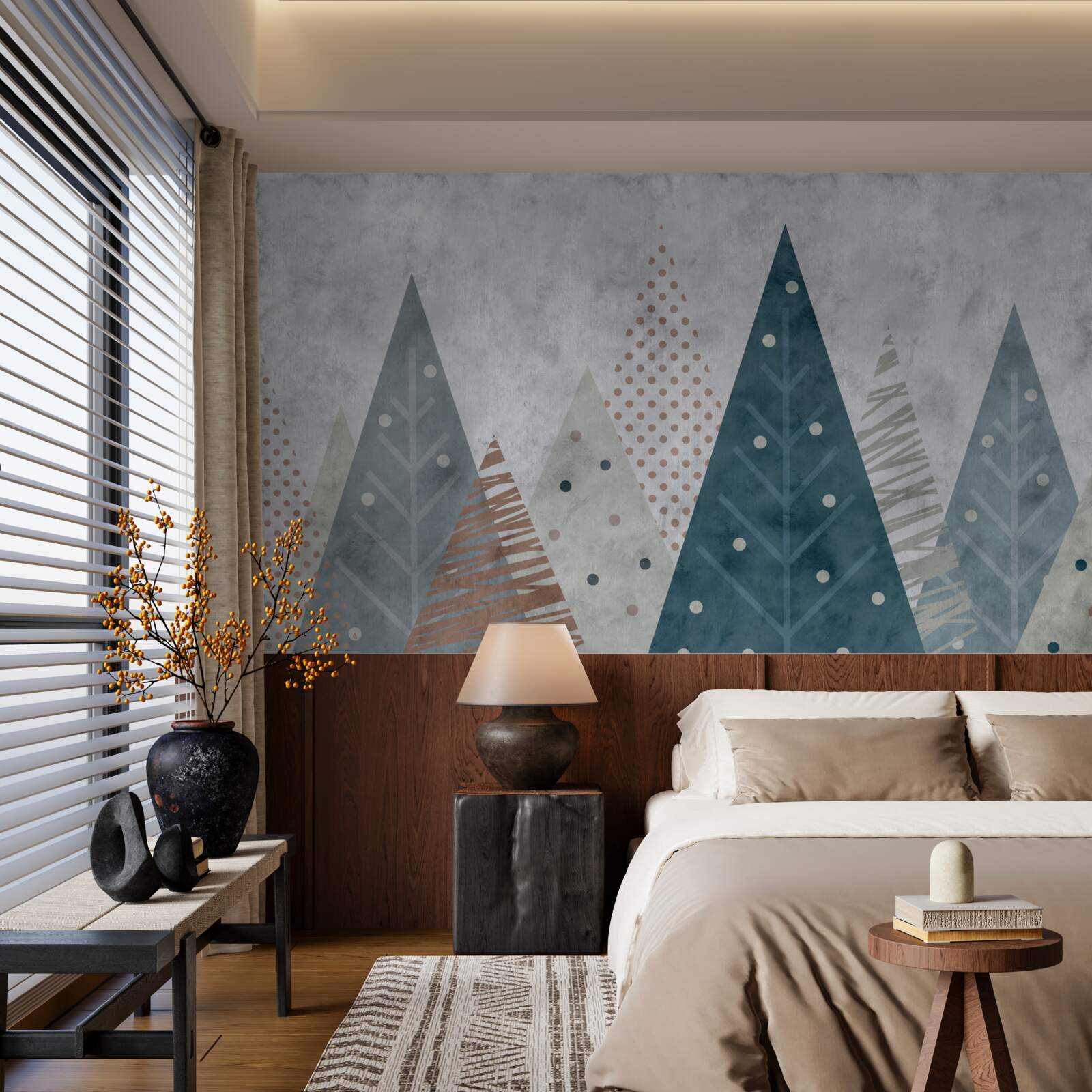 Fototapet imagine de toamnă a unei păduri de conifere în abstract