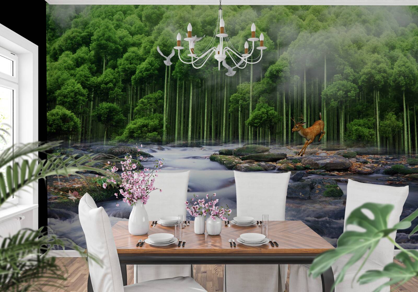 Fototapet natura pădurii și cascade