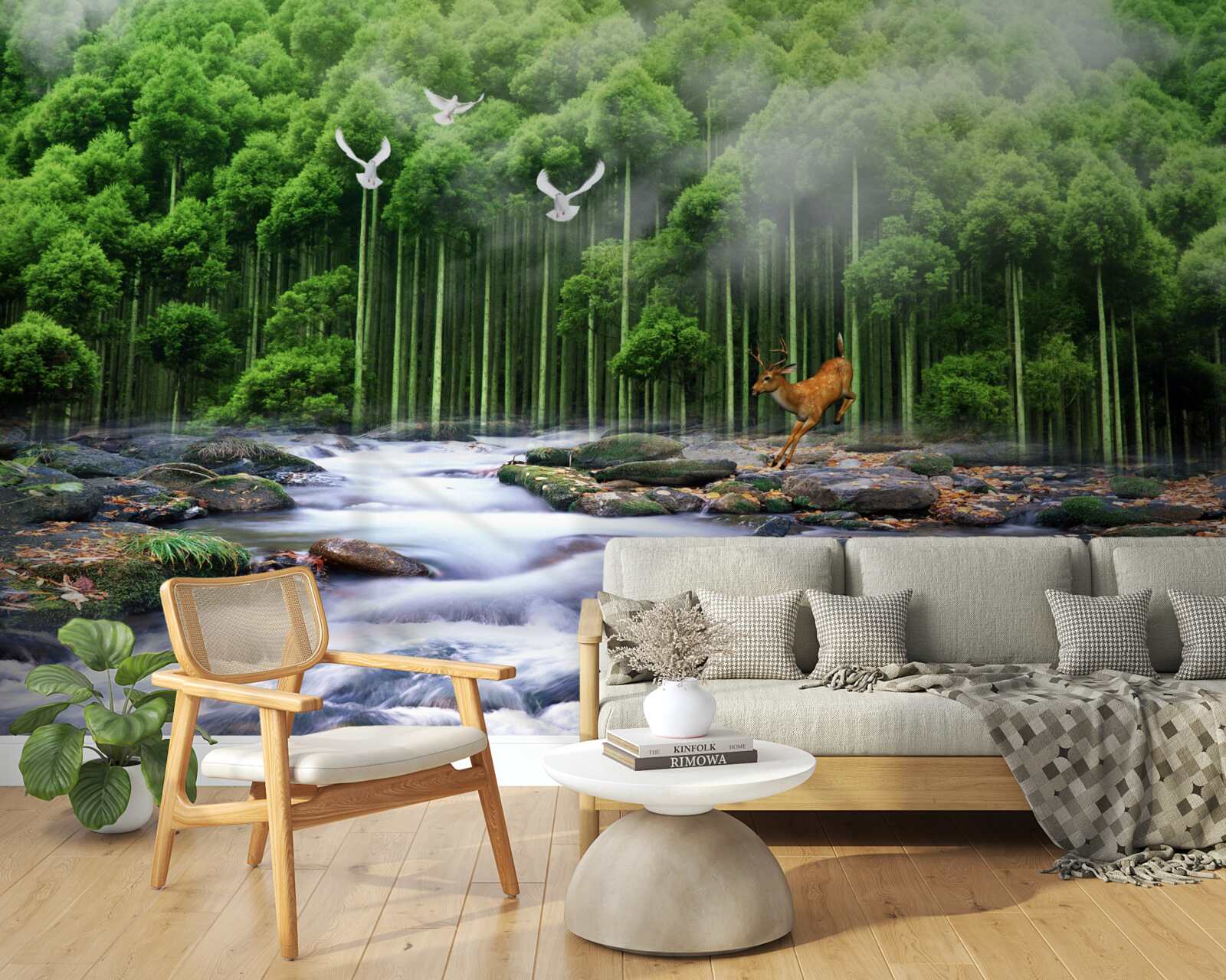 Fototapet natura pădurii și cascade