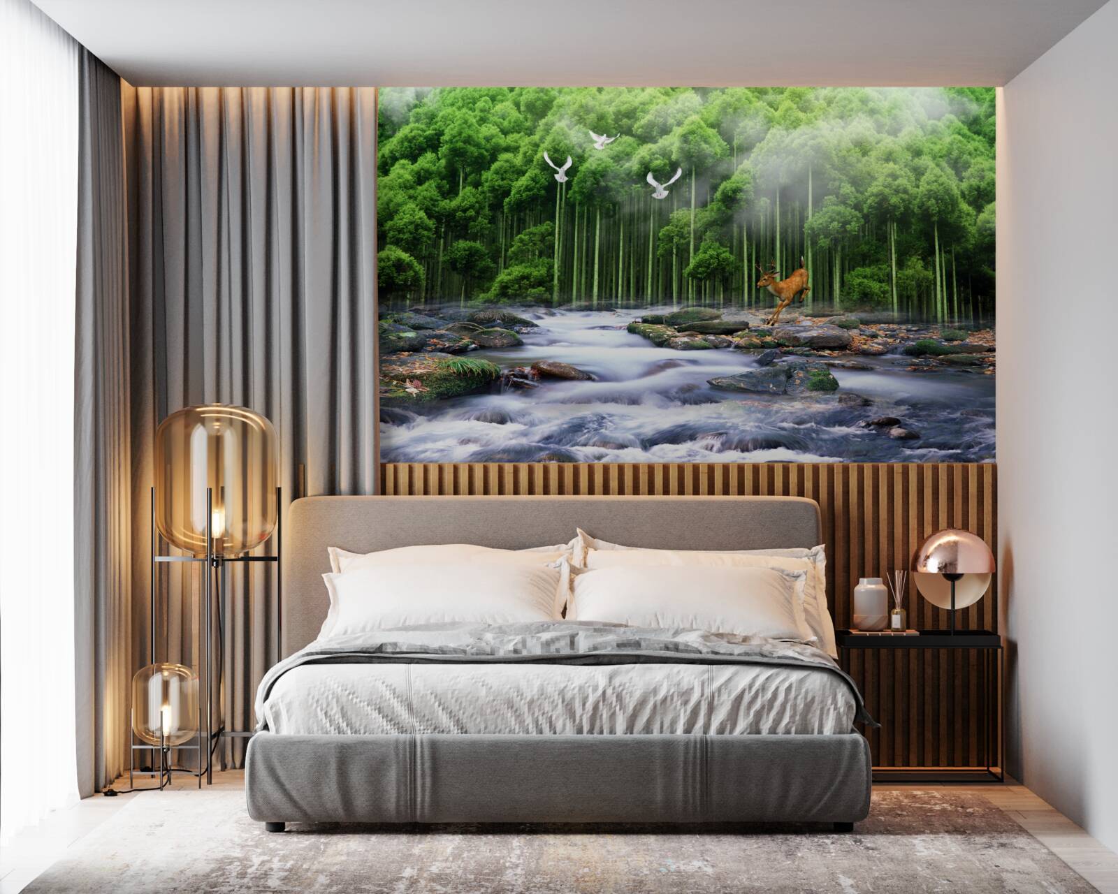 Fototapet natura pădurii și cascade