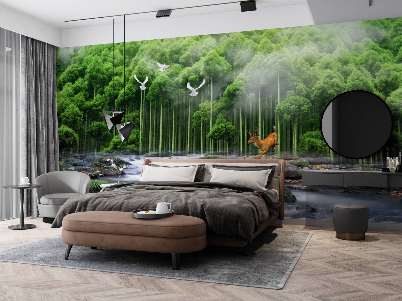 Fototapet natura pădurii și cascade