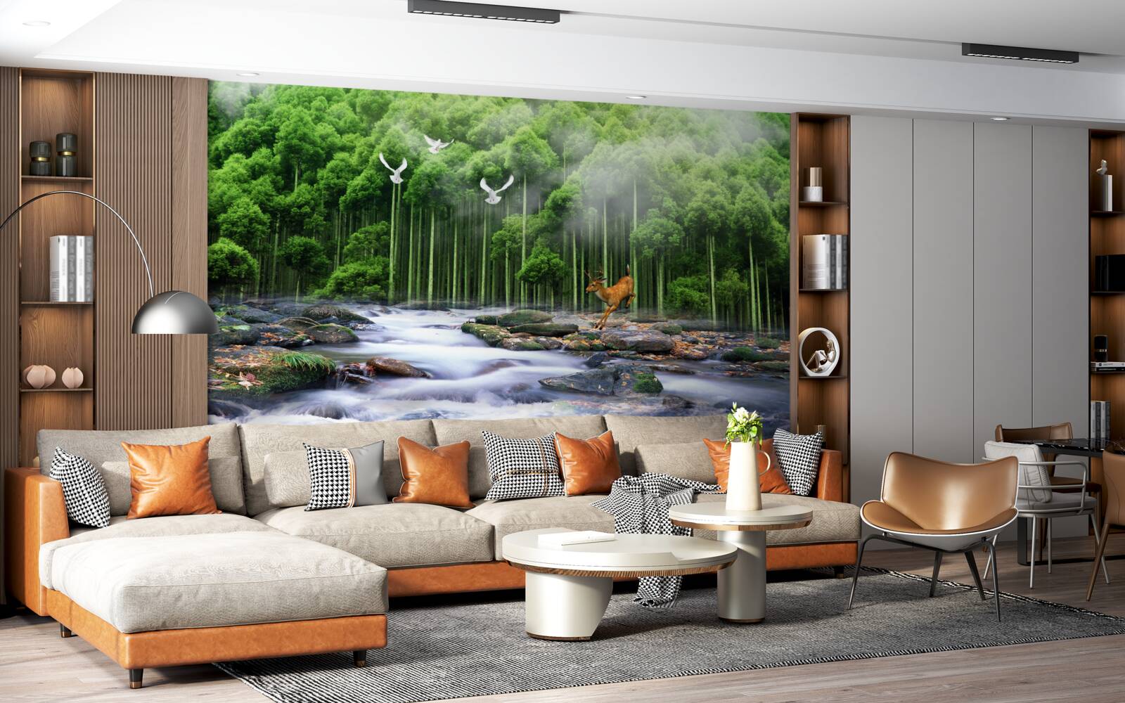 Fototapet natura pădurii și cascade